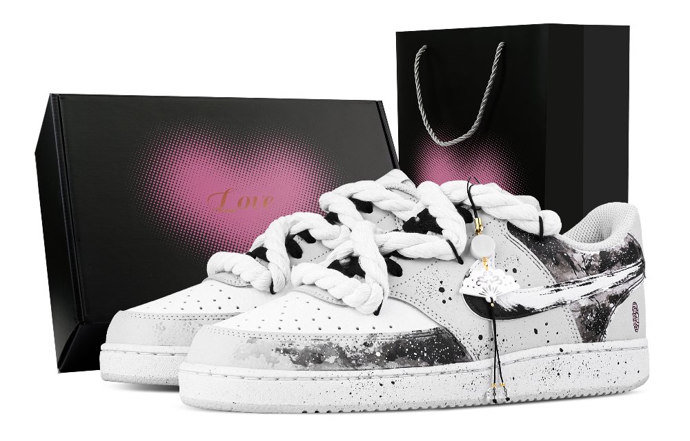 Nike Court Vision Ruyi Crane, Heart Box Abrasion Resistant Low Top Skateboard Shoes Men's White Gray