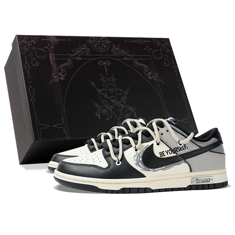Nike Dunk Low Top Skateboard Shoes Unisex Black White Gray