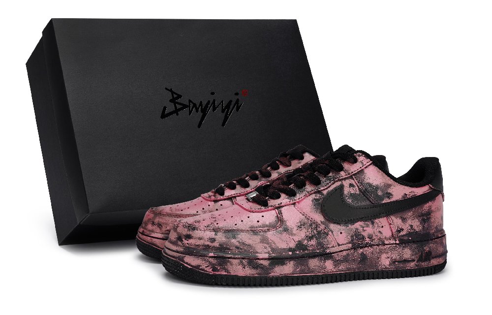 Nike Air Force 1 Anti-Slip Wear-Resistant Low-Top Skateboard Shoes Unisex Black Meat Powder