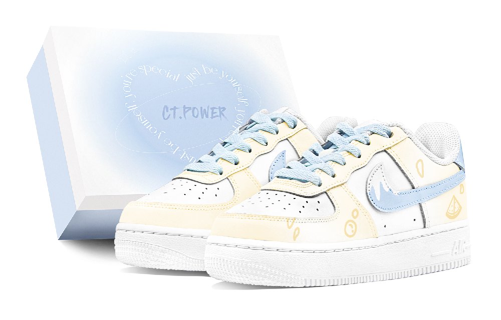 Nike Air Force 1 GS Air Force 1 Abrasion Resistant Low Top Skateboard Shoes Women's White Blue Yellow