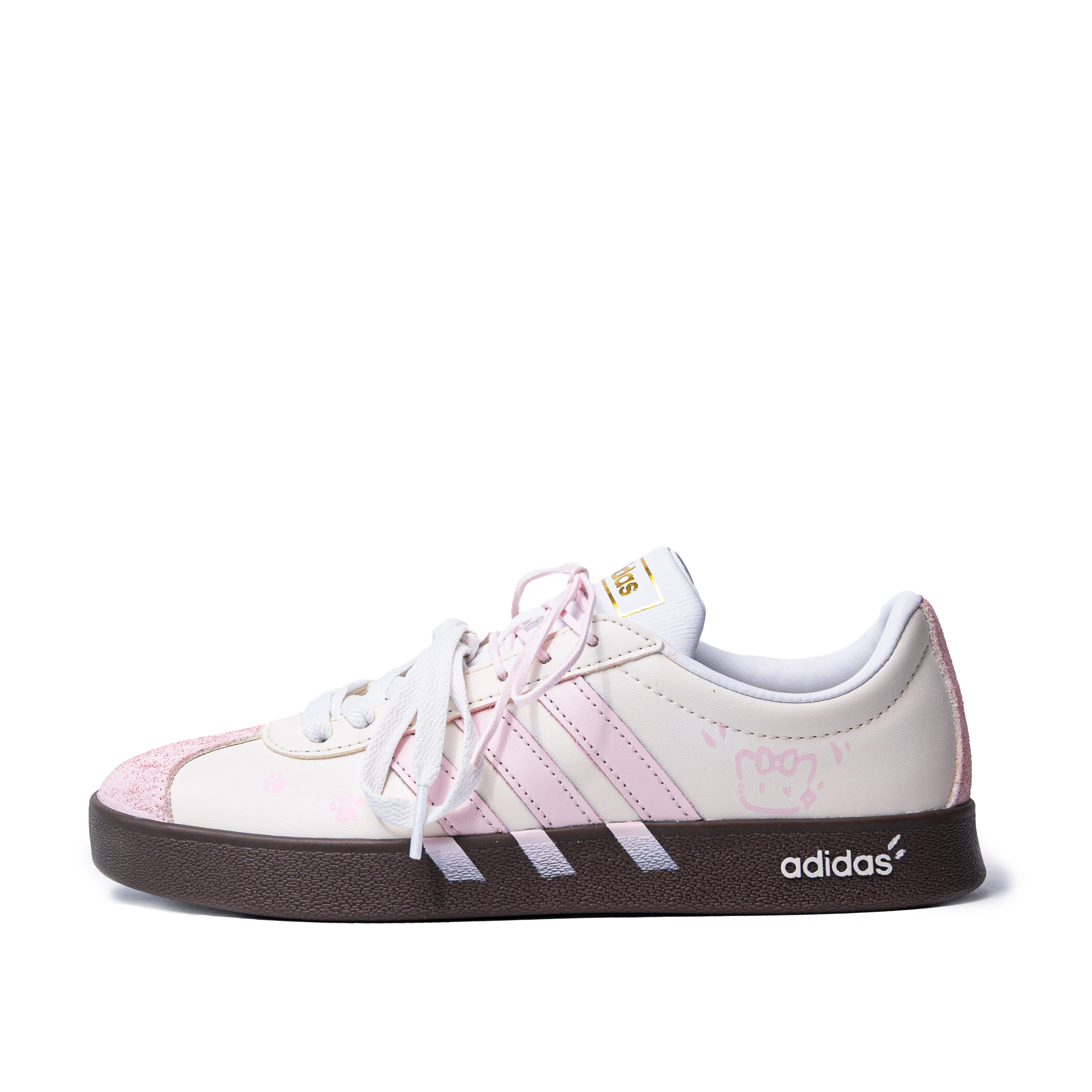 Adidas Vl Court Classic Sweet Meowth Cushioning, Wear Resistant Low top Skateboard Shoes Women's Pink Beige White