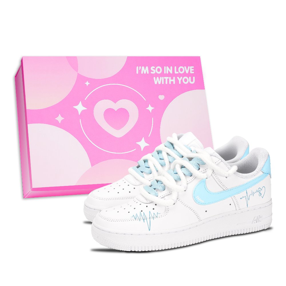 Nike Air Force 1 Heart Electrical Diagram Abrasion Resistant Low Top Skateboard Shoes Women's Light Blue