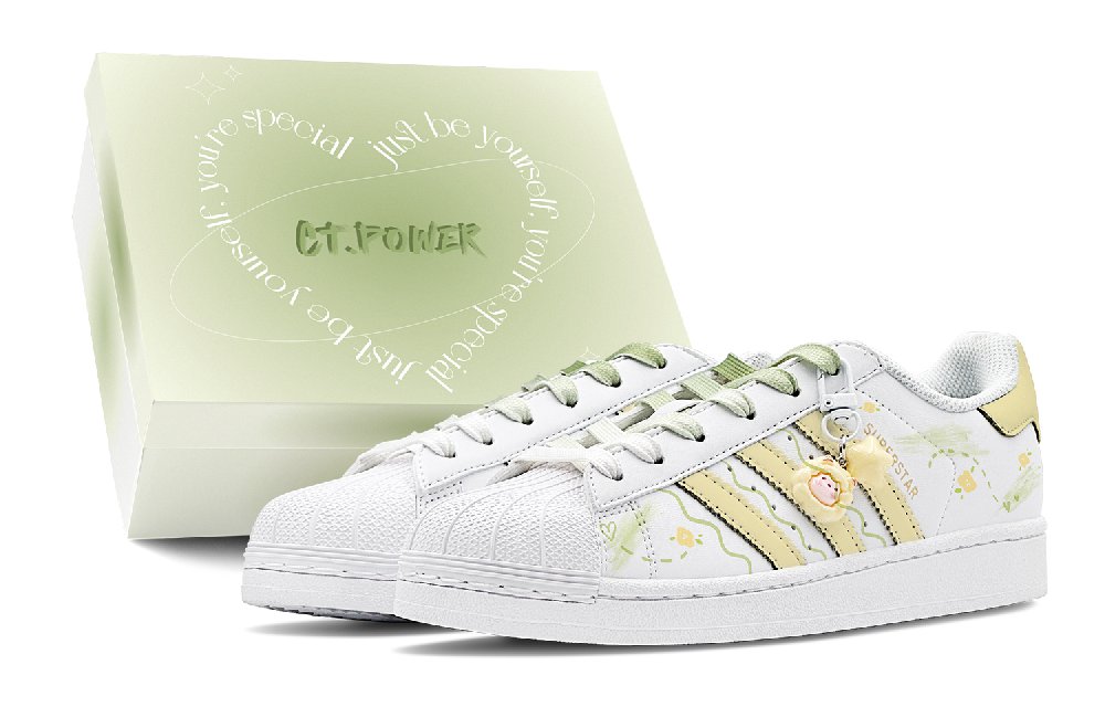 Adidas Originals SUPERSTAR Floral Time Anti-Slip Wear-Resistant Low-Top Skateboard Shoes Unisex Yellow Green