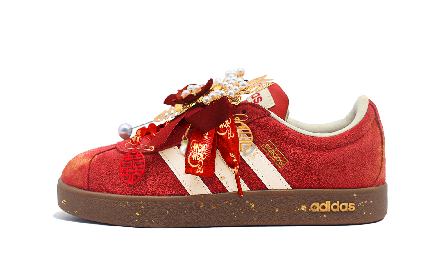 Adidas Vl Court Classic Blissful Union, Shopping Bag Included Low top Skateboard Shoes Unisex Red Gold