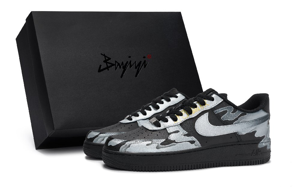 Nike Air Force 1 Quick-Drying Impact Resistance Low-Top Skateboard Shoes Unisex Black Silver