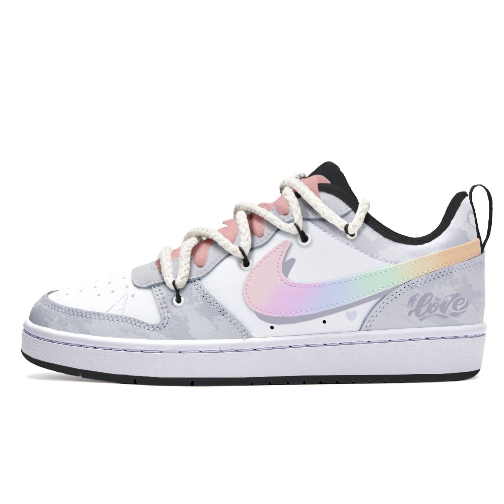 Nike Court Borough Free Panda Rainbow Unicorn Anti-Slip Wear-Resistant Low-Top Kids' Skateboarding Shoes Gray White