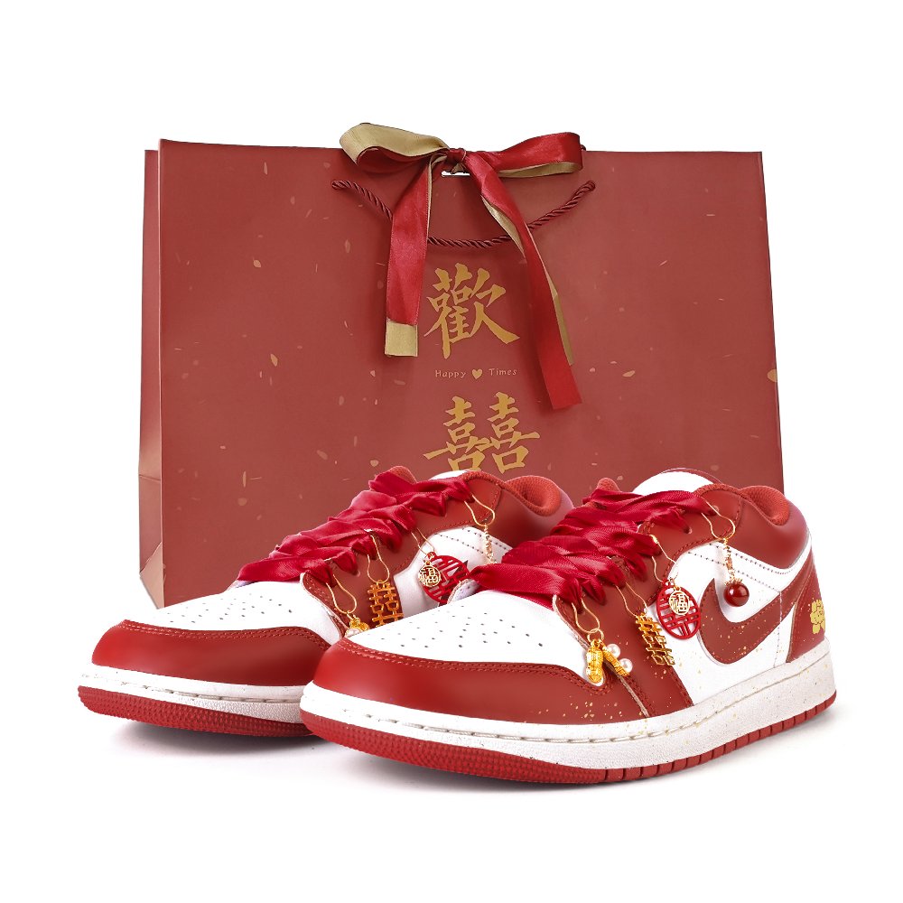 Jordan Air Jordan 1 Concentric Circles Anti Slip Wear Resistant Low Top Vintage Basketball Shoes Men's White Red