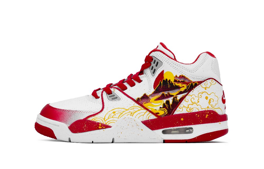 Nike Air Flight 89 Crimson Glow Anti-Slip Wear-Resistant Mid-Top Vintage Basketball Shoes Men's Red