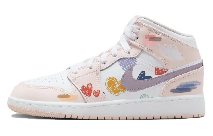 Jordan Air Jordan 1 Durable Breathable Mid-Top Vintage Basketball Shoes Women's Pink Purple
