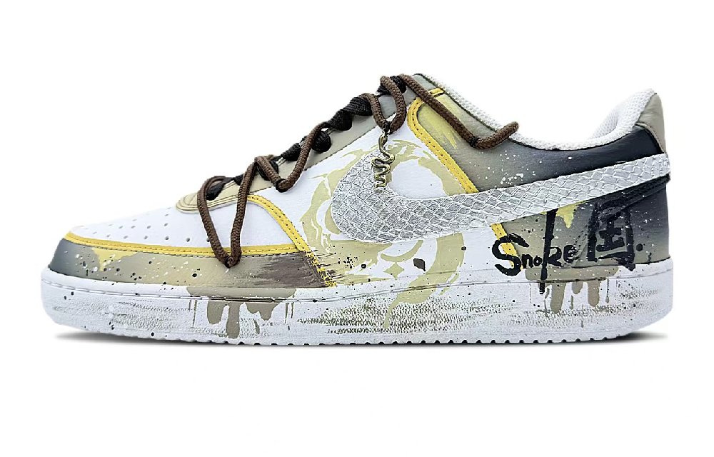 Nike Court Vision Golden Day Year Of The Snake Slip Resistant Low Top Skateboard Shoes Men's Yellow White
