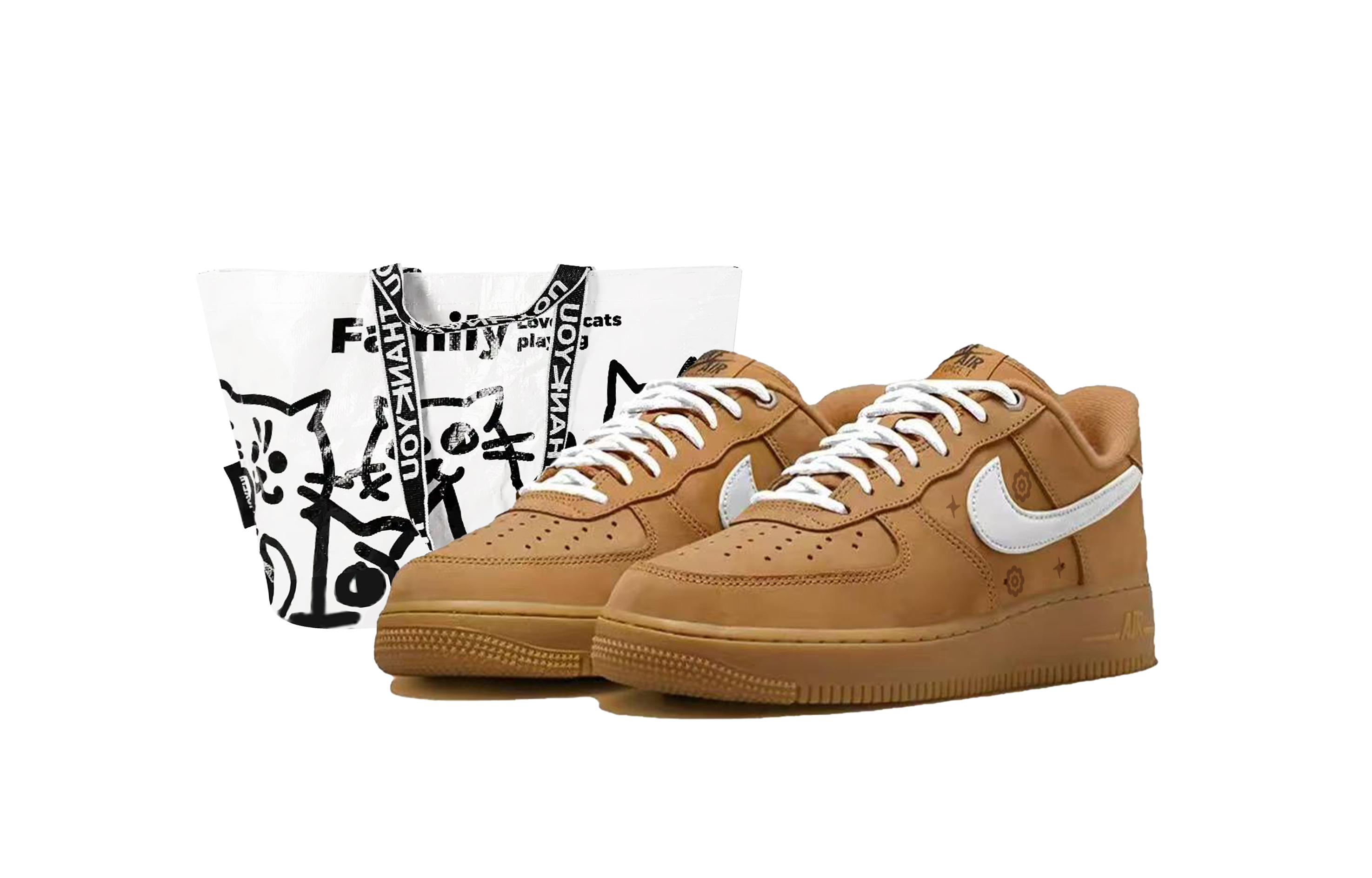 Nike Air Force 1 White Gourd Flower Slip Resistant Abrasion Resistant Low top Skateboard Shoes Unisex Brown, White