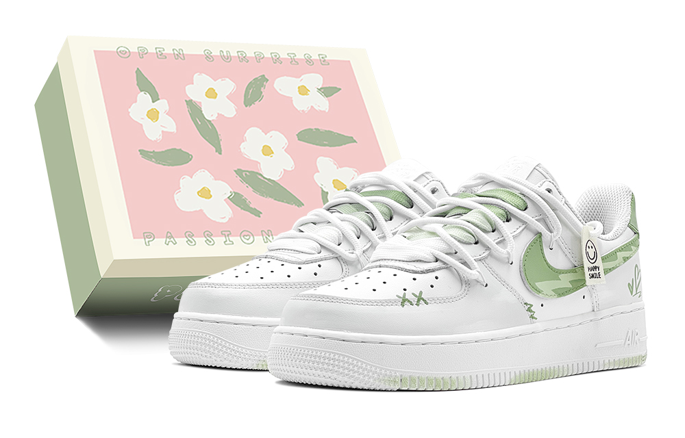 Nike Air Force 1 Low Abrasion Resistant Slip Resistant Lightweight Low Top Skateboard Shoes Men's White Green