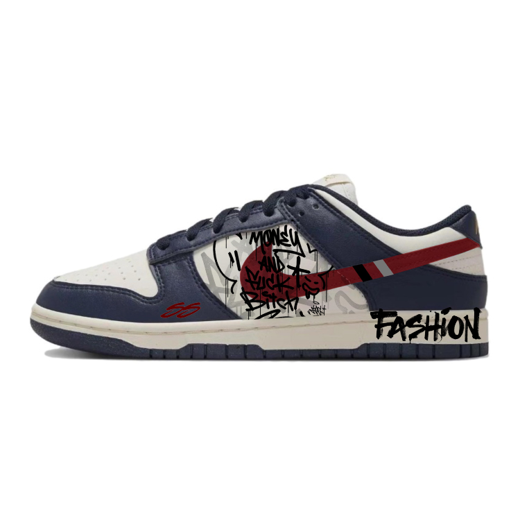 Nike Dunk Anti-Slip And Wear-Resistant Lightweight Low-Top Skateboard Shoes Women's Blue White Red