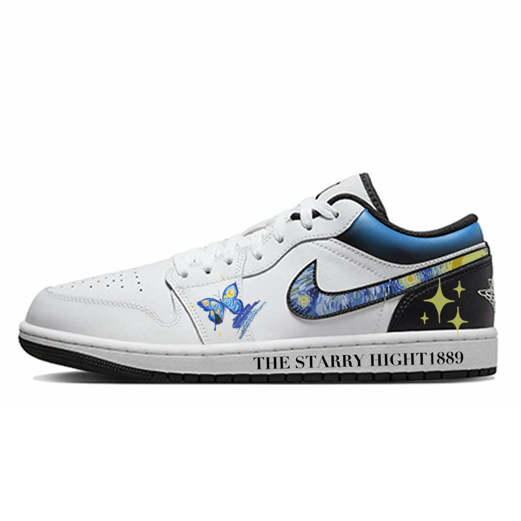 Jordan Air Jordan 1 Cushioning, Wear Resistant Low Top Vintage Basketball Shoes Unisex White