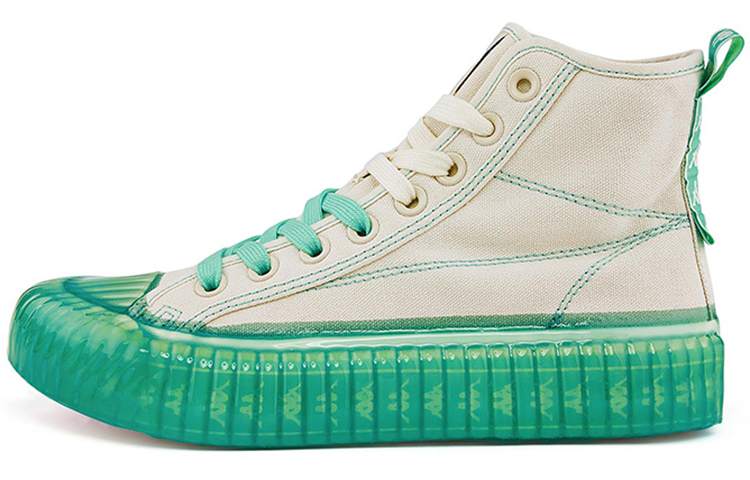 Kappa Label String Anti-Slip Wear-Resistant High-Top Canvas Shoes Unisex White Green