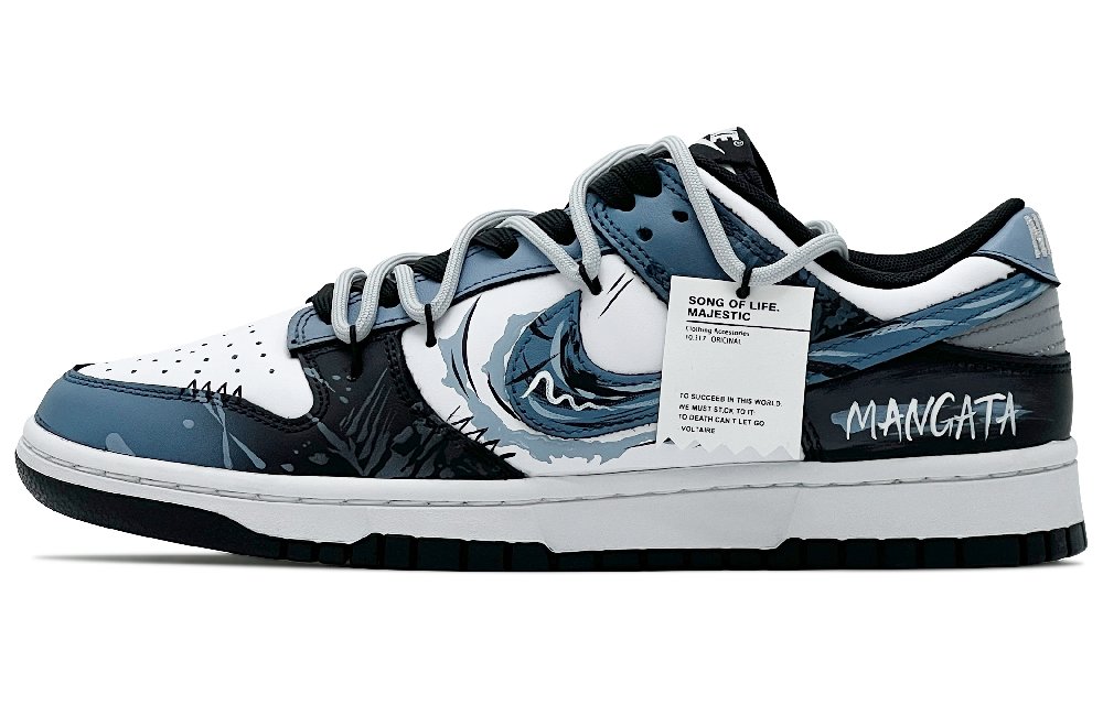 Nike Dunk Abrasion Resistant Low Top Skateboard Shoes Unisex Black White Blue