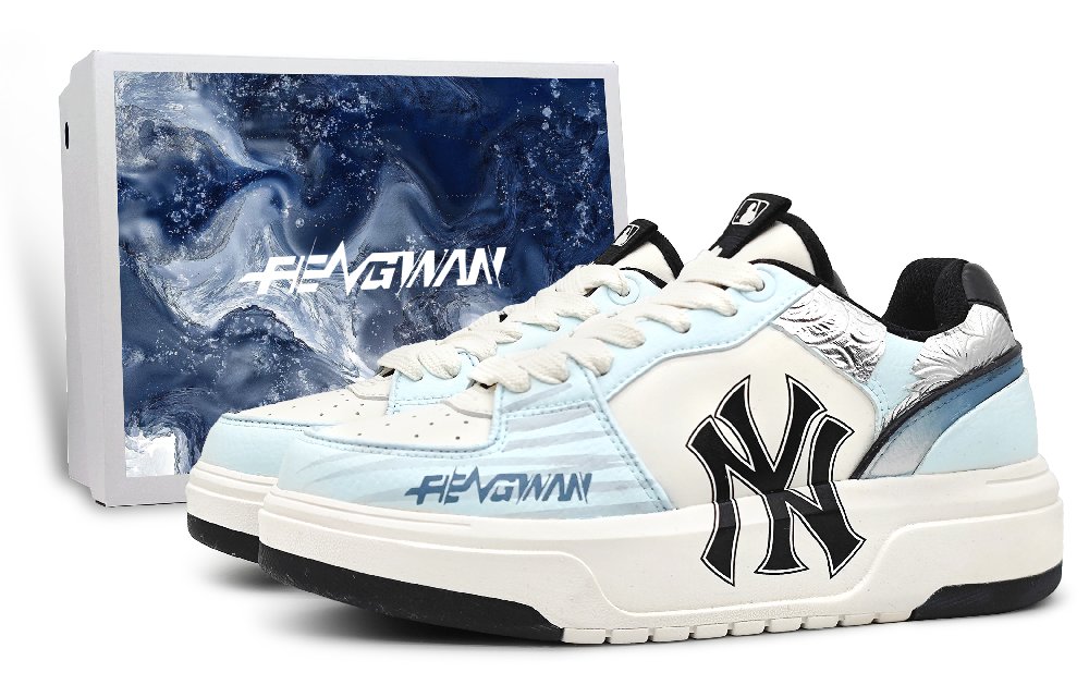 MLB New York Yankees Wear-Resistant Height Increasing Low-Top Skateboard Shoes Unisex Light Blue