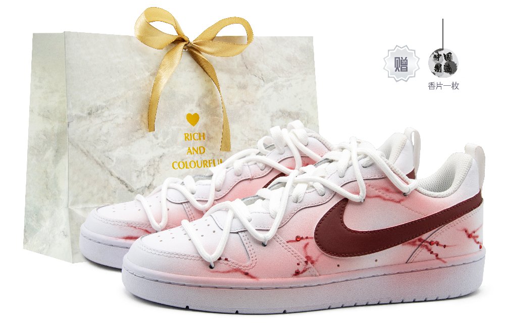 Nike Court Borough Skateboard Shoes Women's Low-Top White Red