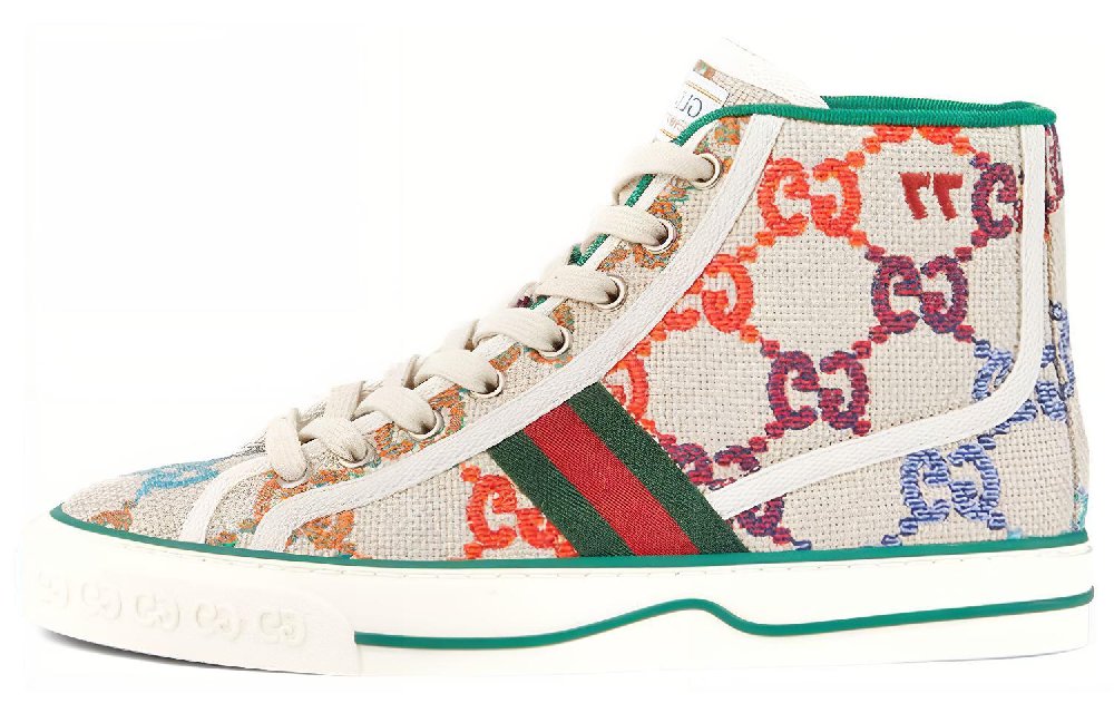GUCCI Tennis 1977 High Top Stylish Skateboarding Shoes Women's Beige
