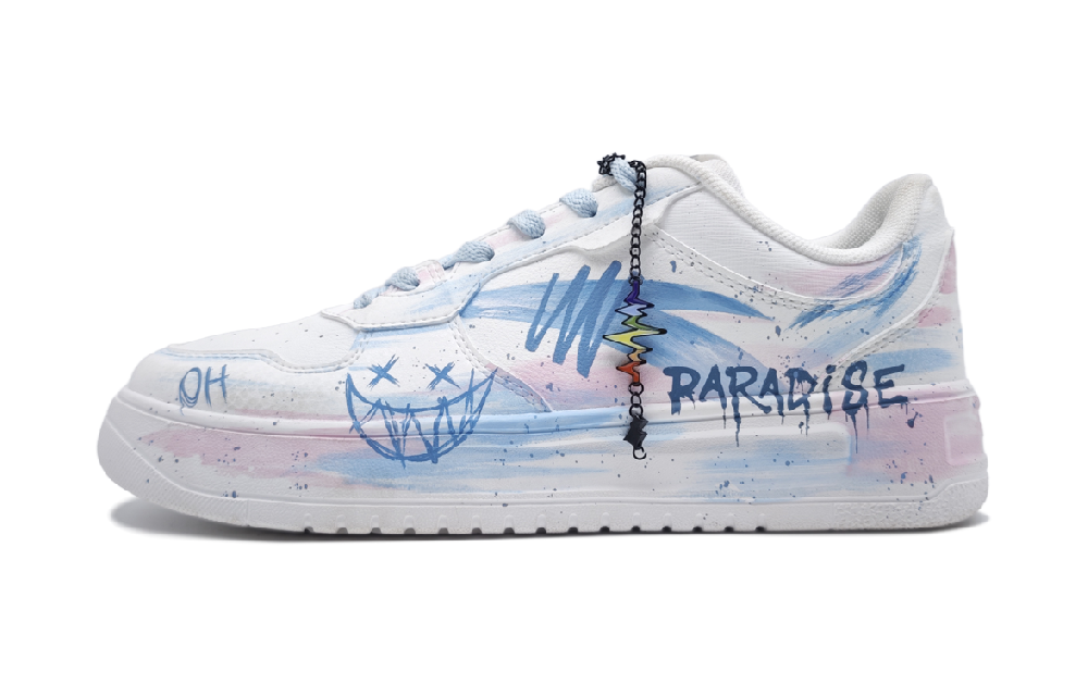 Anta Slip Resistant Cushioning Abrasion Resistant Low Top Skateboard Shoes Men's White Blue Pink