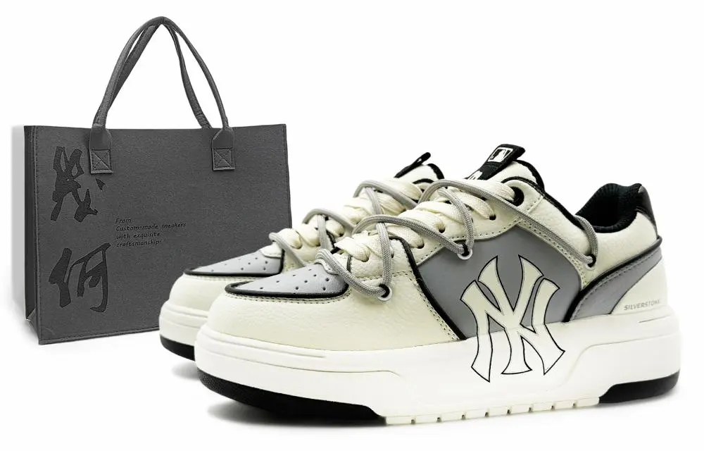 MLB Chunky Liner Abrasion Resistant Low top Skateboard Shoes Unisex Beige Gray