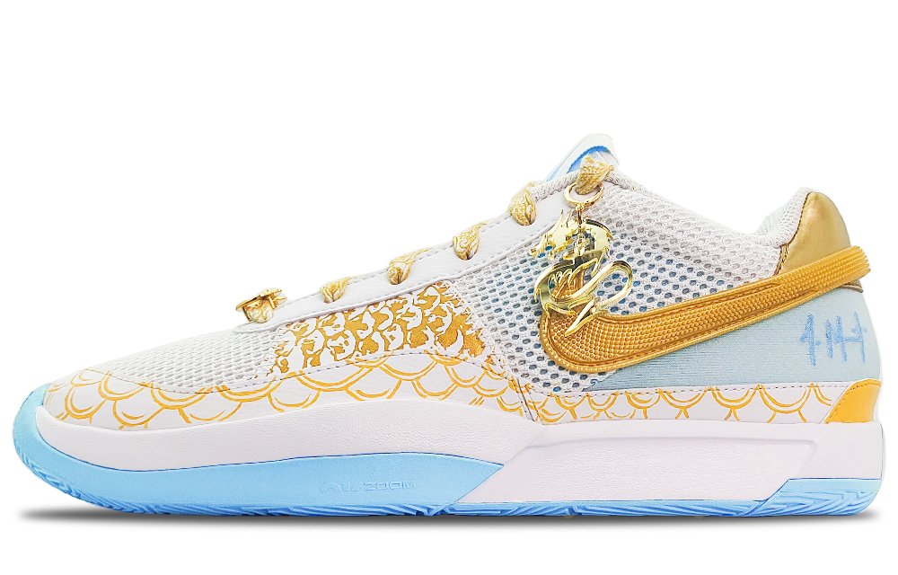 Nike Ja 1 Cushioned Slip-Resistant Low-Top Basketball Shoes Unisex White Blue And Gold