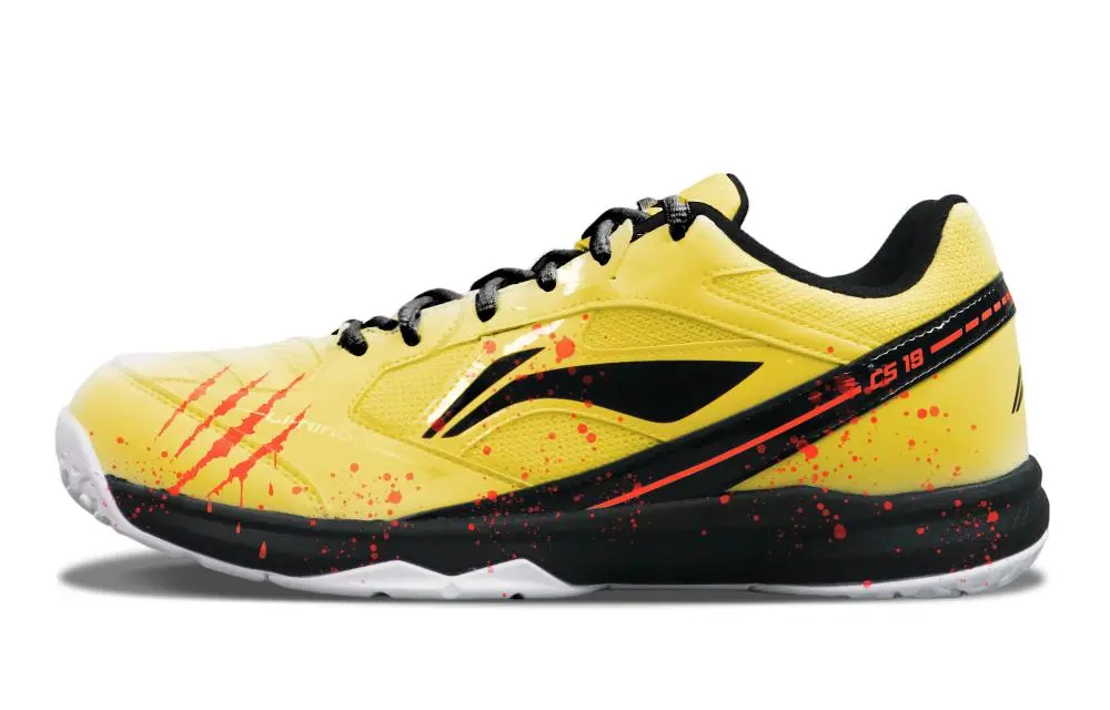LiNing CS 19 Slip Resistant, Abrasion Resistant, Breathable Mid top Badminton Shoes Men's Yellow White