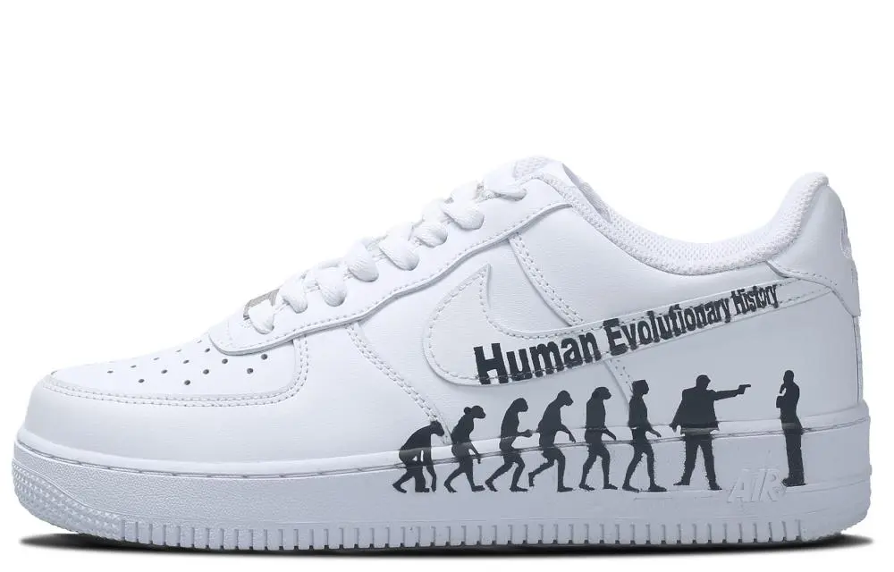 Nike Air Force 1 Abrasion Resistant Lightweight Height Increasing Low Top Skateboard Shoes Men's Black White