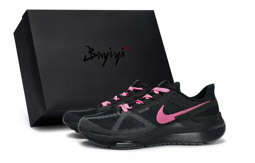 Nike Zoom Structure 25 Anti-Slip Wear-Resistant Low-Top Running Shoes Men's Black Rose Red