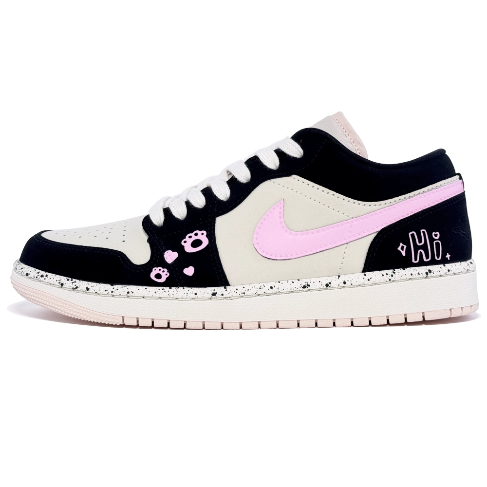 Jordan Air Jordan 1 Cushioning Low top Vintage Basketball Shoes Unisex Black Pink