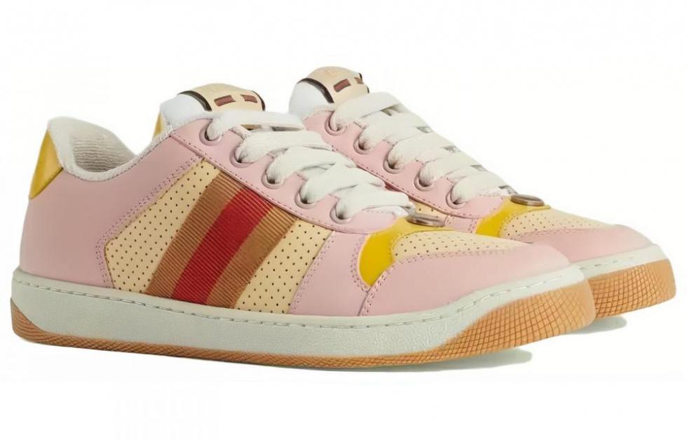 GUCCI Screener Low-Top Stylish Skateboarding Shoes Women's Pink Yellow Brown