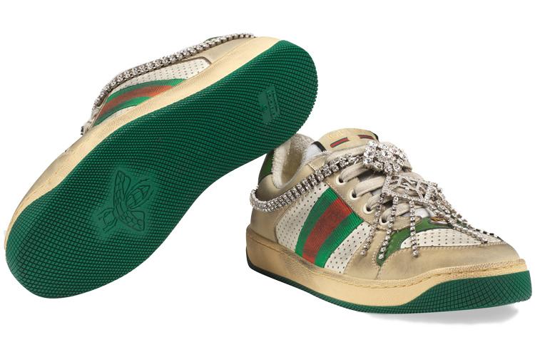 GUCCI Women's Screener 'Off White Green Crystals' купить в интернет-магазине Yoocart с быстрой доставкой по России.