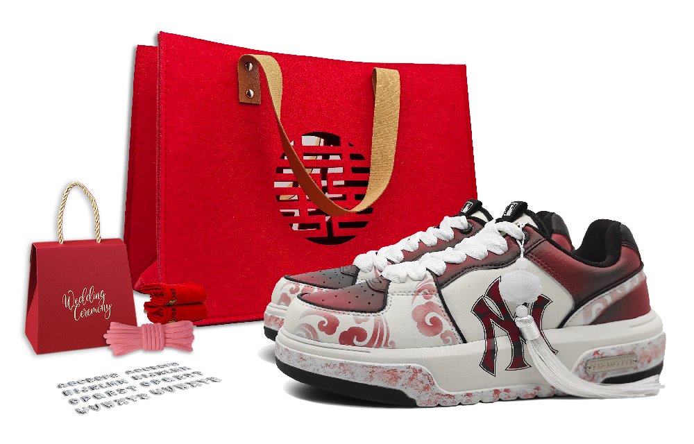 MLB Chunky Liner Skateboard Shoes Unisex Low-Top Beige Red Black