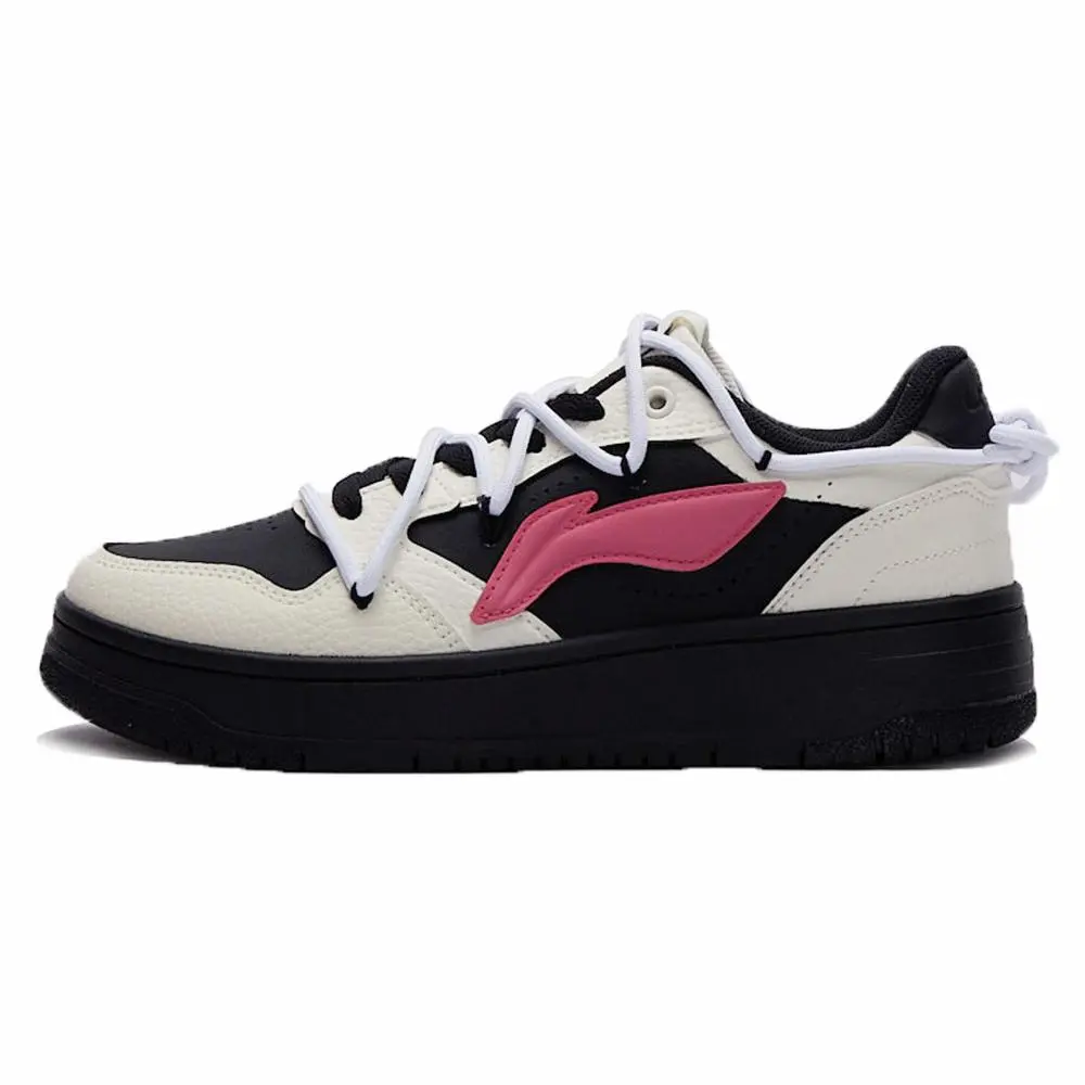 LiNing Tianji Soft Anti Slip And Wear Resistant Height Increasing Low Top Skateboard Shoes Women's Beige Black Pink