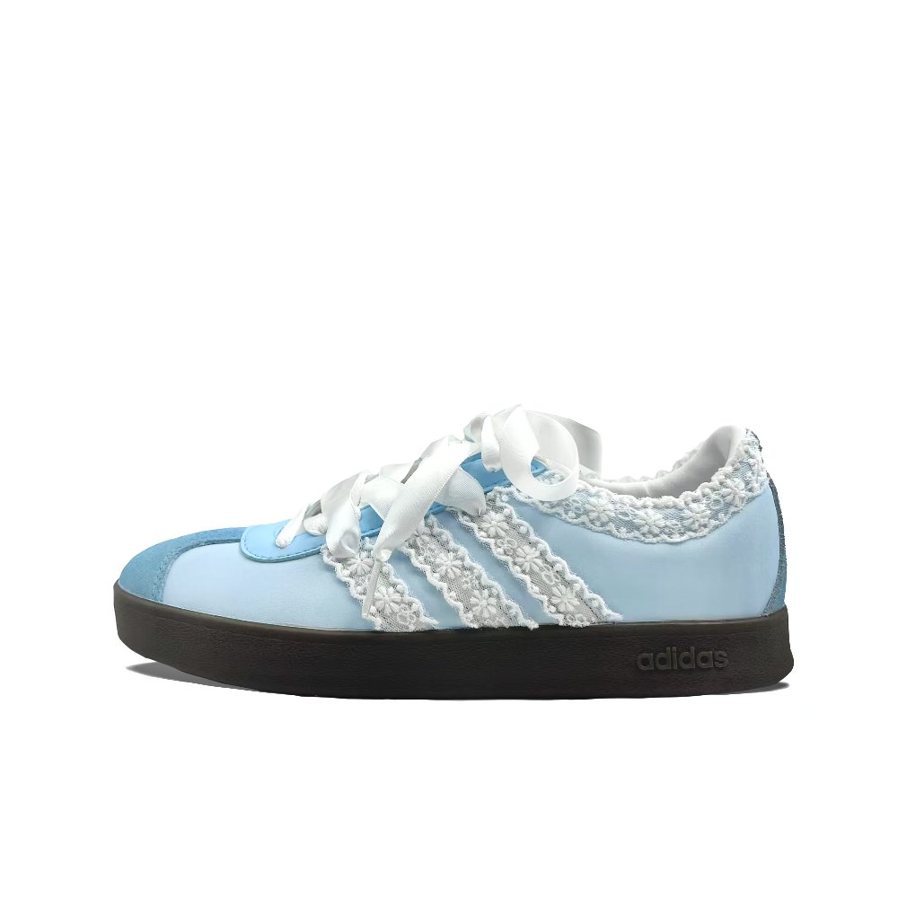 Adidas Neo VL Court 2.0 Anti Slip Wear Resistant Low Top Skateboard Shoes Women's Milk Blue Silver