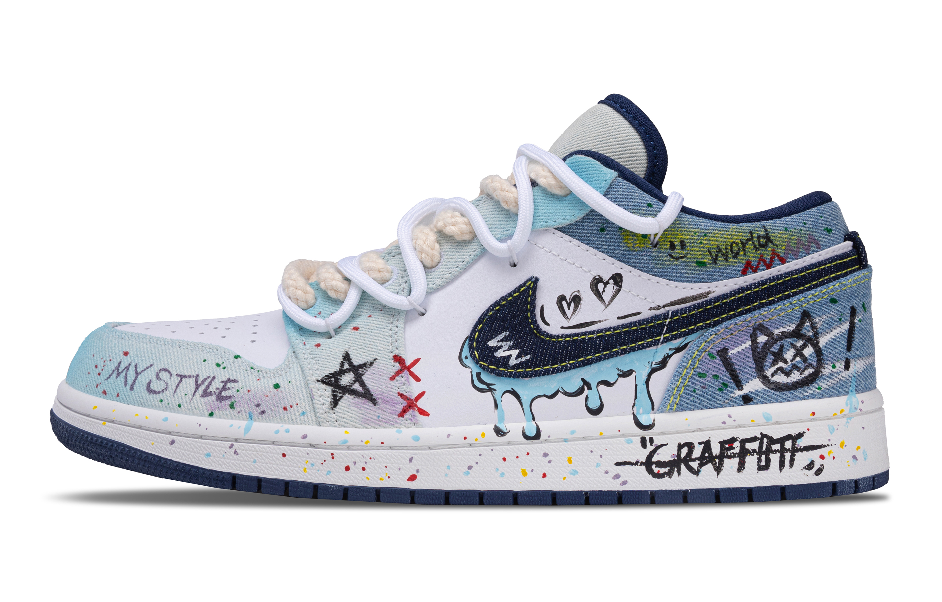 Jordan Air Jordan 1 Graffiti Style Abrasion Resistant Low top Vintage Basketball Shoes Men's