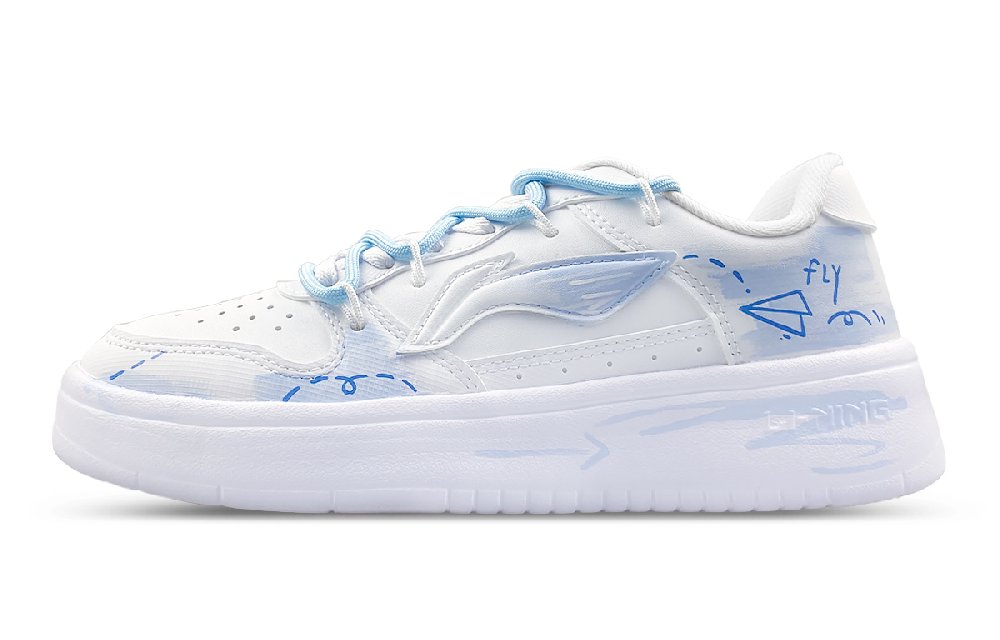 LiNing Pontoon Boats Anti Slip Wear Resistant Low Top Skateboard Shoes Men's White Blue