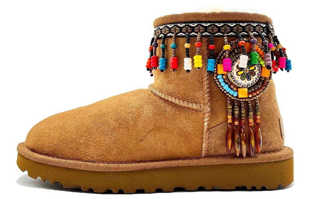 UGG CLASSIC MINI Kaleidoscope Shopping Bag Short Snow Boots Women's Brown Yellow