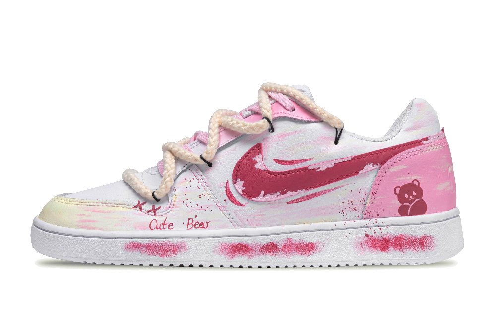 Nike EBERNON Pink Bear Slip Resistant Low Top Skateboard Shoes Unisex Pink White