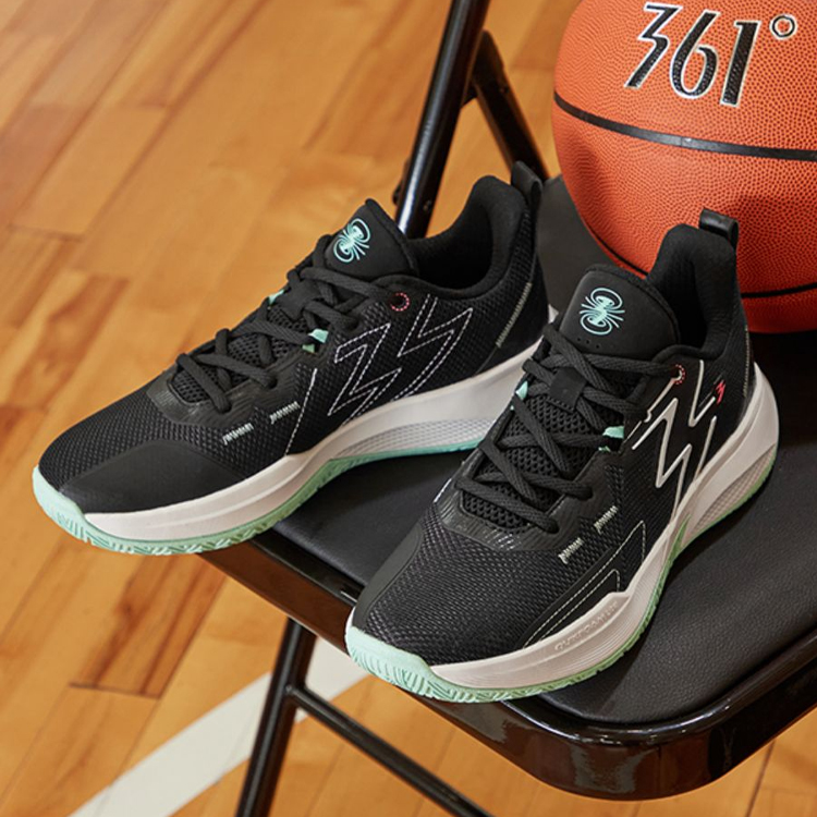 361° Big3 Team Cushioned Slip-Resistant Breathable Low-Top Basketball Shoes Men's Black White Cyan