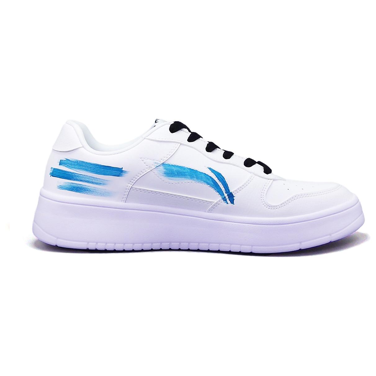 LiNing Pontoon Boats Abrasion Resistant, Lightweight, And Breathable Low top Skateboard Shoes Unisex White Blue