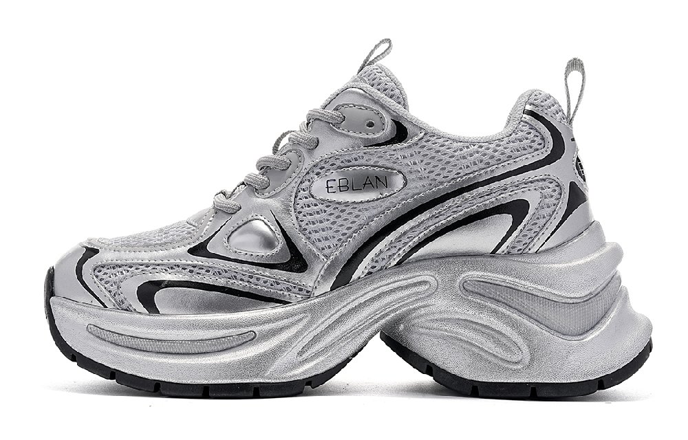 EBLAN Height Increasing Low-Top Chunky Sneakers Women's Silver