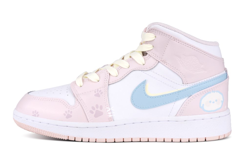 Jordan AJ1 Cushioning Wear-Resistant Mid-Top Vintage Basketball Shoes Women's Pink Blue