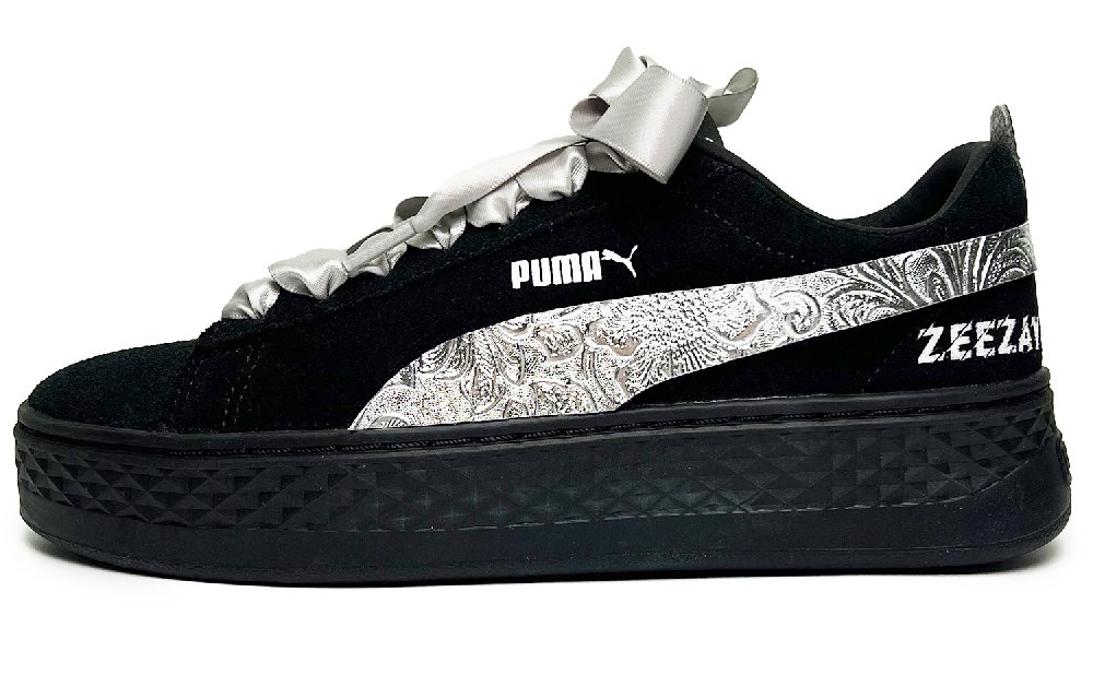 PUMA Smash Platform Low-Top Skateboard Shoes Women's Black Silver