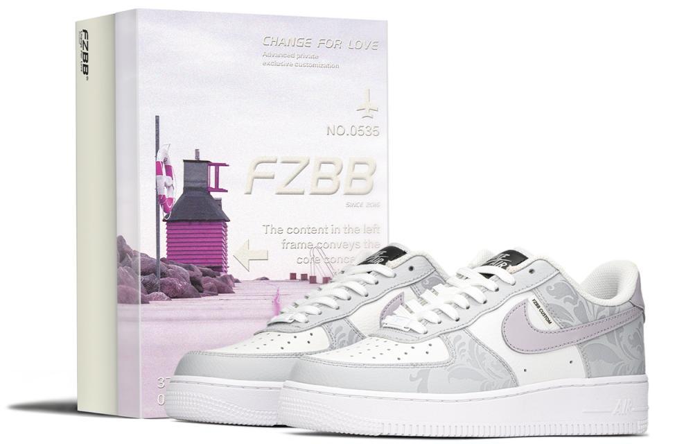 Nike Air Force 1 Slip Resistant Low Top Skateboard Shoes Women's Purple Gray