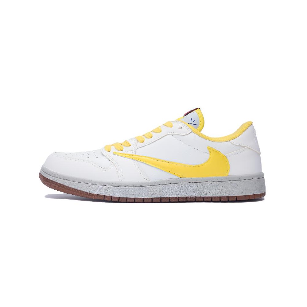 Travis Scott X Jordan Air Jordan 1 Vintage Basketball Shoes Unisex Mid top Yellow White
