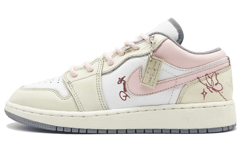 Jordan Air Jordan 1 Cushioning, Wear Resistant Low Top Vintage Basketball Shoes Women's Pink White