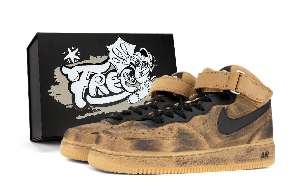 Nike Air Force 1 Anti-Slip And Wear-Resistant Lightweight Mid-Top Skateboard Shoes Unisex Wheat