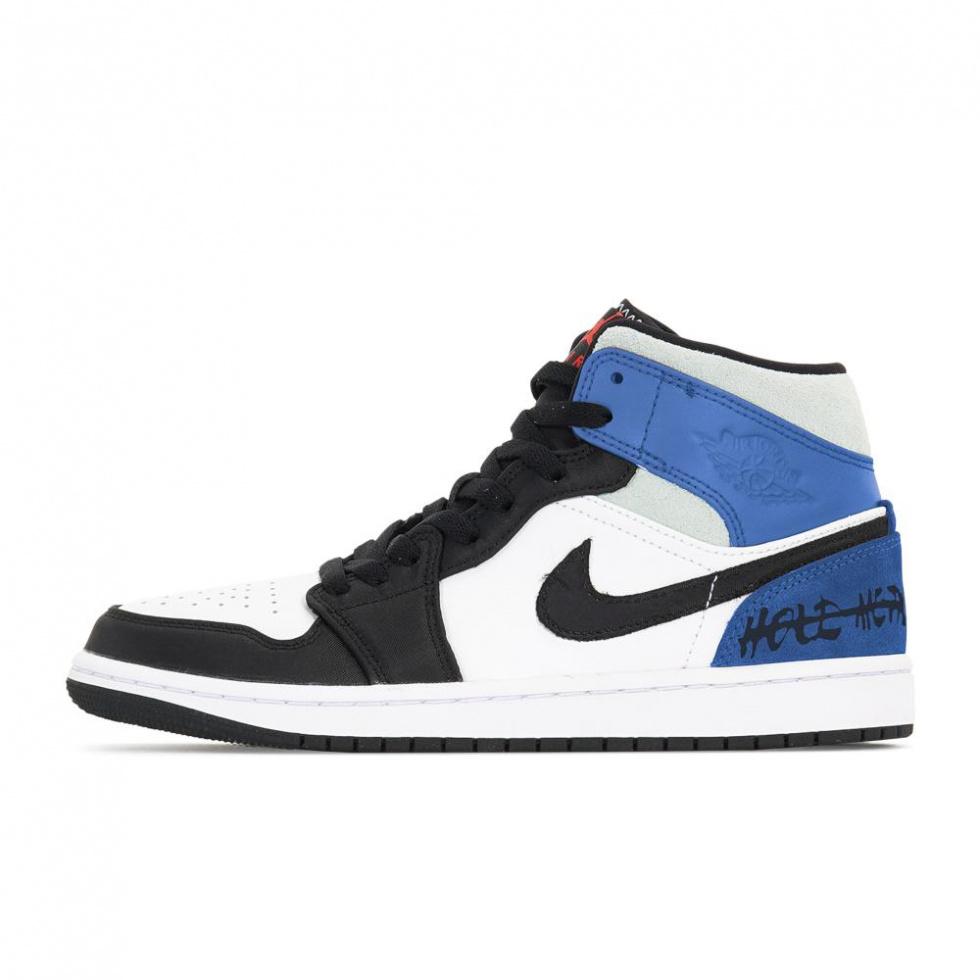 Jordan Air Jordan 1 Tri-Experimental Laboratory Slip-Resistant Mid-Top Vintage Basketball Shoes Men Black White Blue