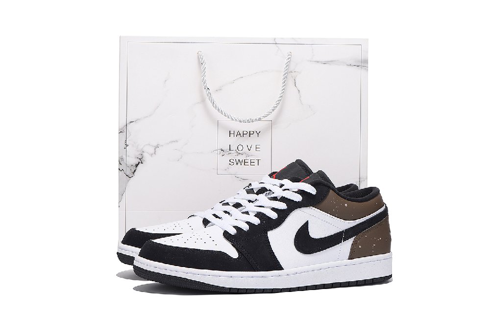Jordan Air Jordan 1 Anti Slip Wear Resistant Low Top Vintage Basketball Shoes Unisex Black Brown
